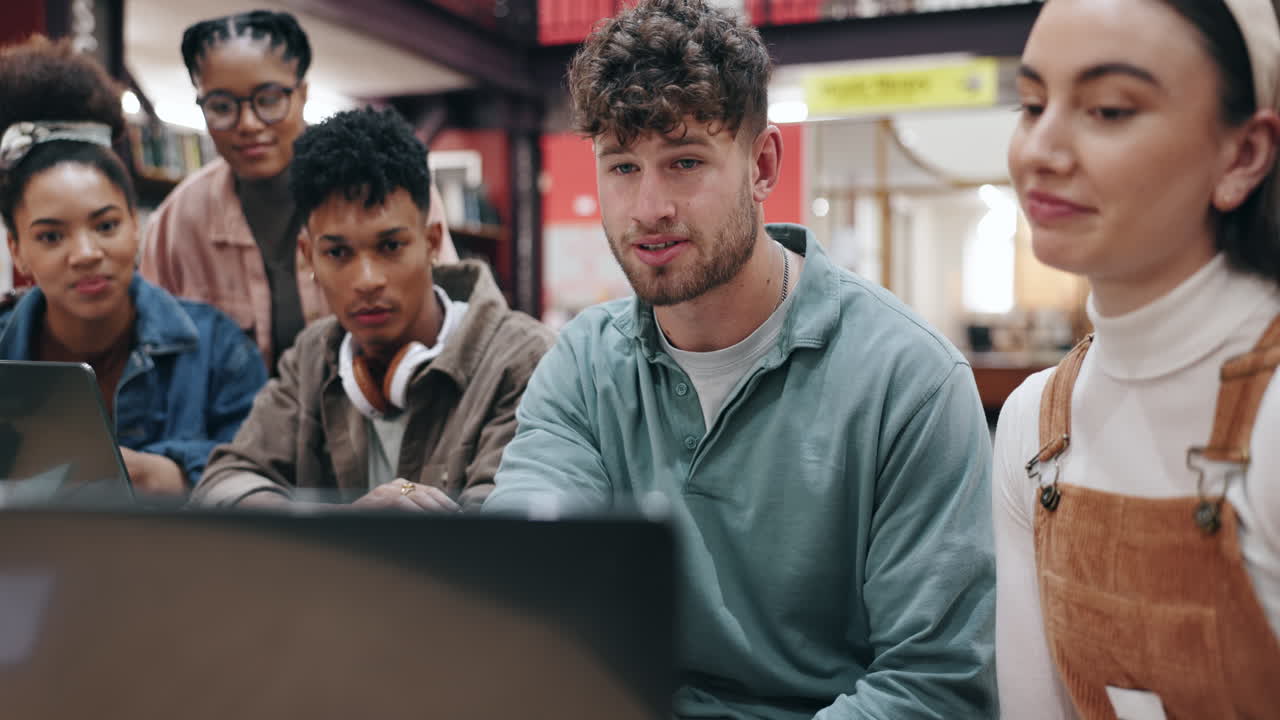 Group of Students Studying Together in a Library