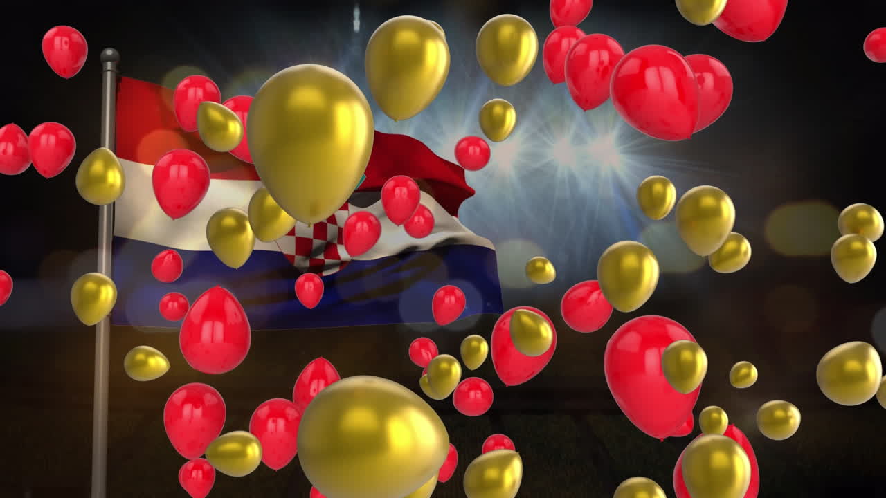 animación de globos y luces sobre la bandera de croacia.