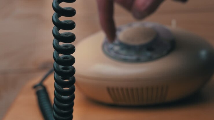 Dialing a Number on an Old Vintage Wire Telephone, Pick Up the Phone and Call