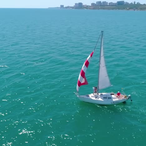 sailing boats in the sea. aerial drone view of floating sailing yachts in sea