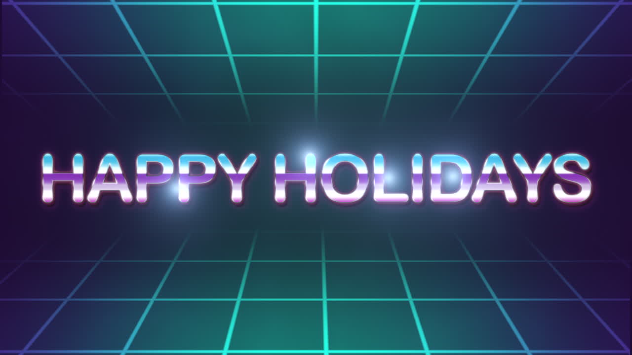 어두운 공간에서 네온 블루 그리드와 함께 즐거운 휴일 보내세요