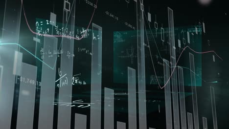 Statistical-data-processing-against-screens-with-mathematical-equations-on-green-background