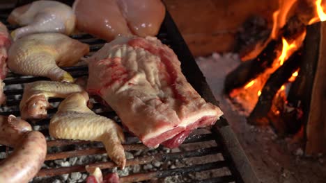 cooking barbecue on the grill with hot embers