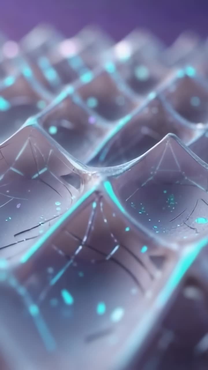 Vertical video: Pulling camera revealing 3D grid rippling in VR with teal lines and glowing dots