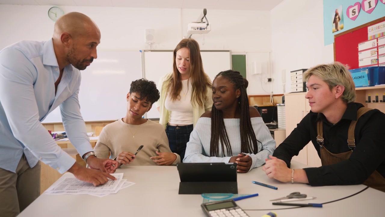 Teacher Mentoring Diverse Group of Students in Classroom