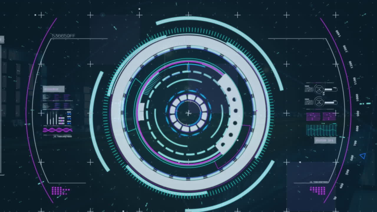 animación de círculos de carga con barras de carga y gráficos sobre líneas contra un fondo abstracto