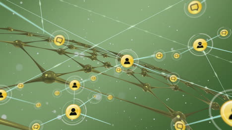 animación de la red de conexiones con iconos sobre la red de oro