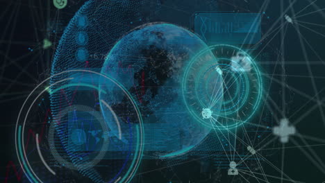 animation of data processing and network of connections over globe