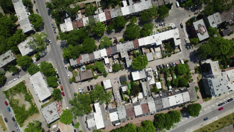 birds eye drone shot over the petite-bourgogne neighborhood, in montreal