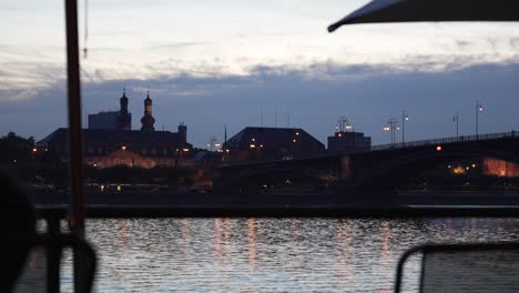 sunset over the river and city bridge