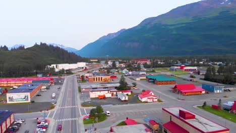 4K-Drone-Video-of-Fishing-Village-in-Valdez,-AK-during-Sunny-Summer-Day