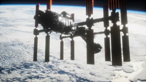 una vista de la tierra y una nave espacial. iss está orbitando la tierra