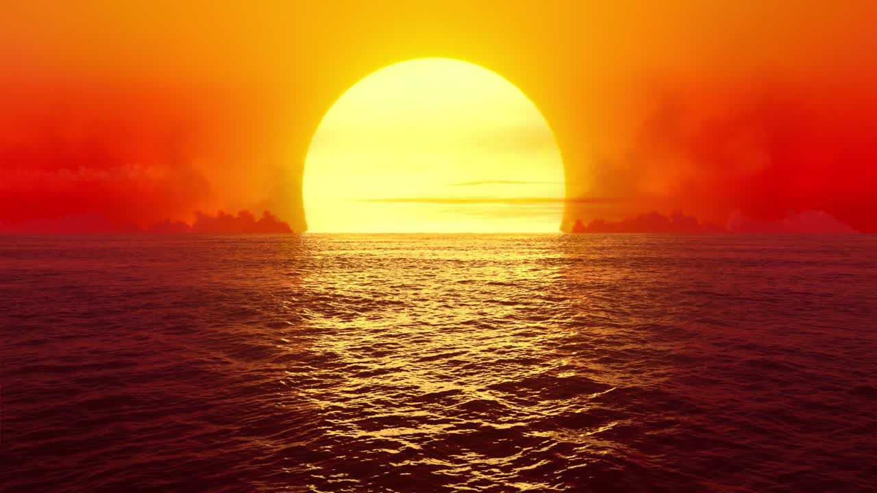 몽환적인 일몰이 원활하게 인 바다 위에.