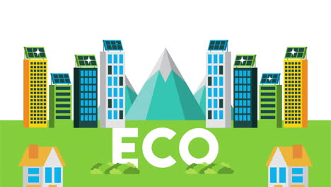 eco friendly lettering with cityscape video animation