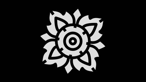 objeto gráfico en blanco y negro con efecto estroboscópico e hipnótico, que gira en el sentido de las agujas del reloj disminuyendo el tamaño de pantalla completa a desaparecer en el centro, en formato de video 16: 9
