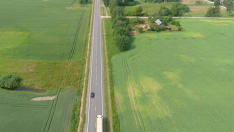 Aerial-view-white-truck-in-beautiful