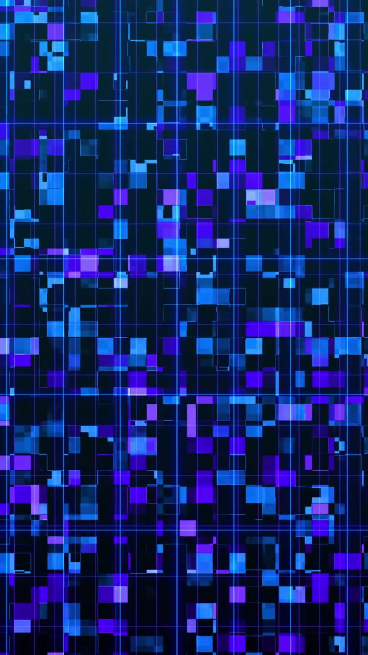 Sfondo digitale astratto con quadrati blu e viola in movimento