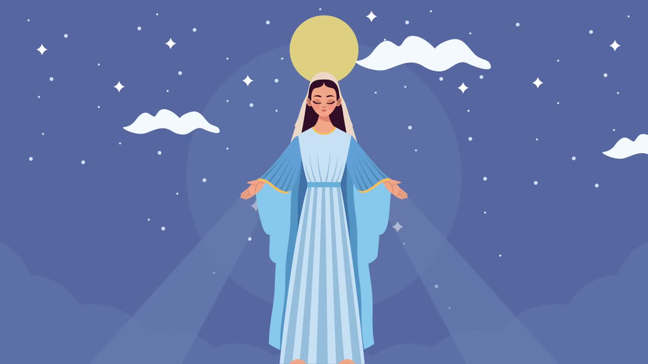 la virgen maría con el vestido azul