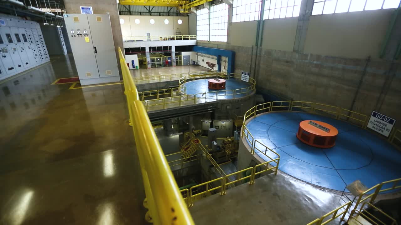 Panning shot inside of a water processing plant in Brazil