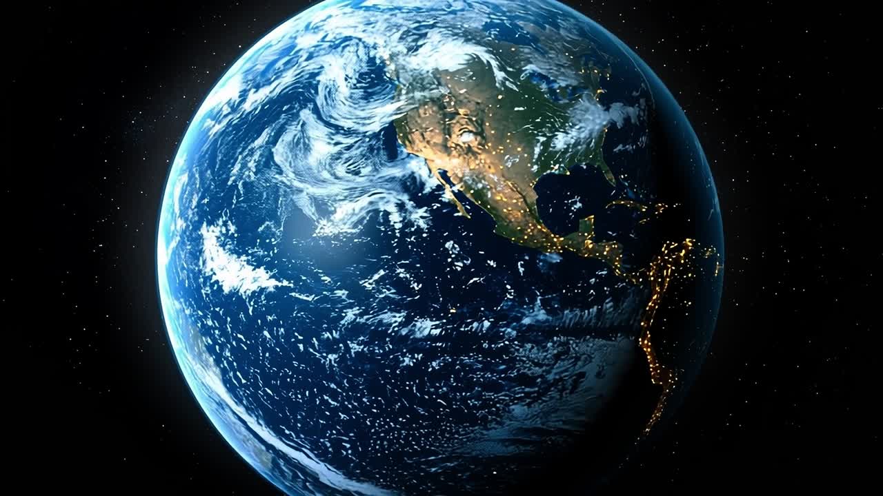 Planet Earth seen from space at night. Earth illuminated by city lights, viewed from space, showcasing the beauty of our planet at nighttime.