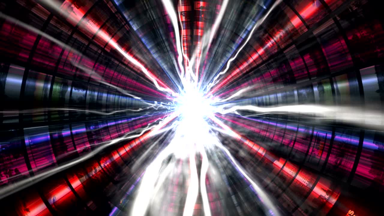 monitores de túnel y tecnología abstracta animación, renderización, fondo, rayas de fibra, bucle