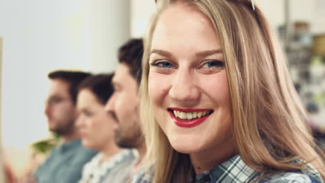 Face,-business-woman-and-laughing-at-conference