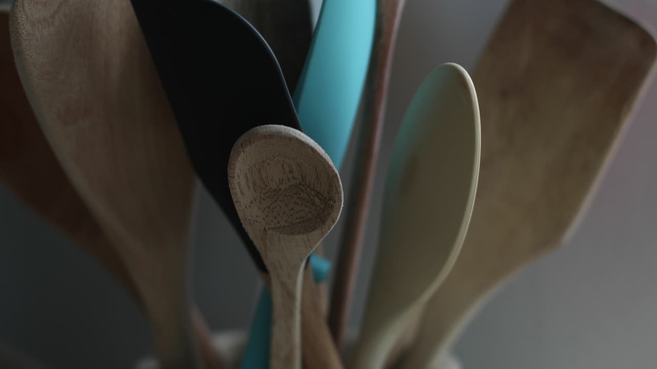 Kitchen utensils in a container