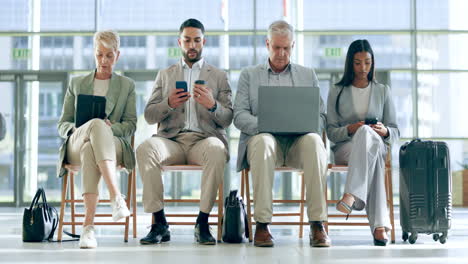 Technology,-airport-and-waiting-room-row