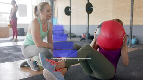 animación de diagrama sobre diversas mujeres haciendo ejercicio en el gimnasio