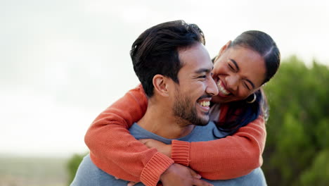 Young-couple,-hug-and-smile-in-park-with-love