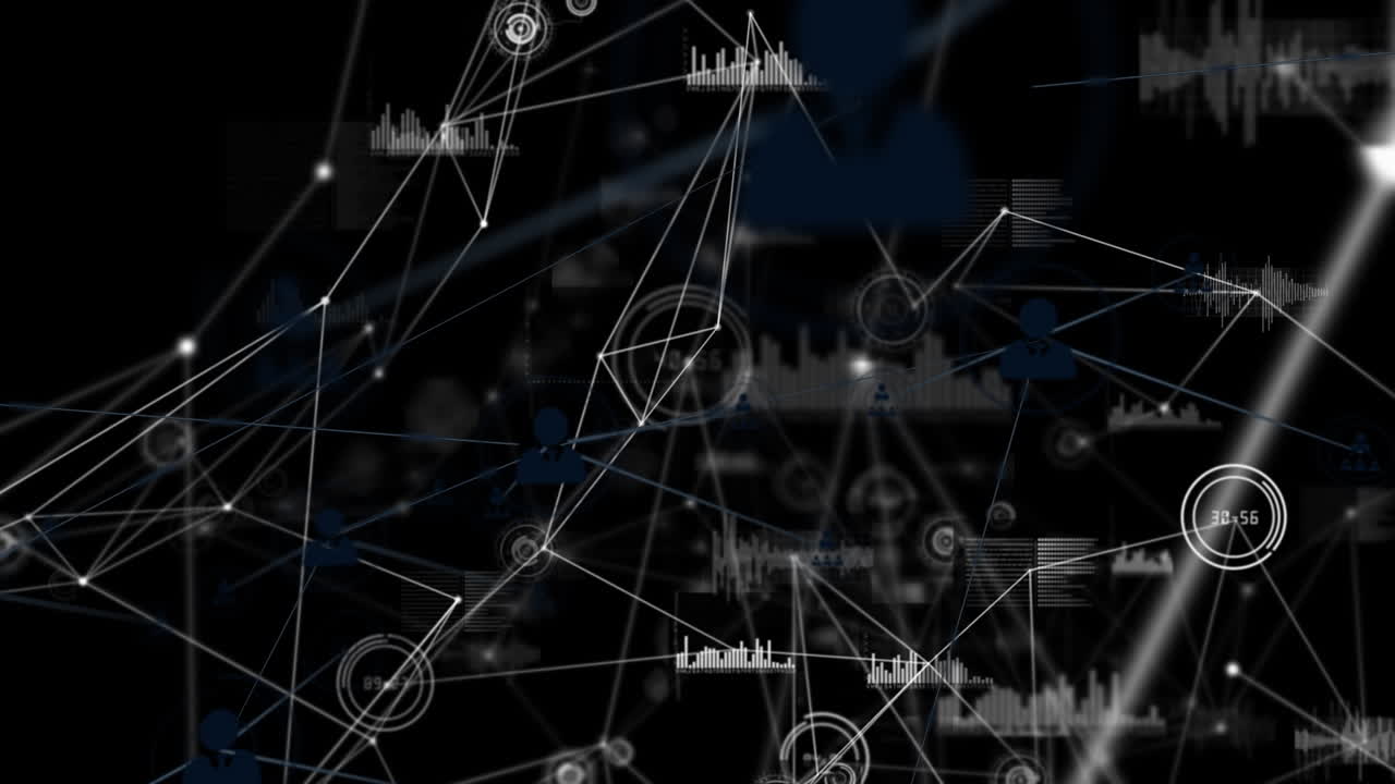 검은색 배경에 아이콘으로 연결 네트워크의 애니메이션