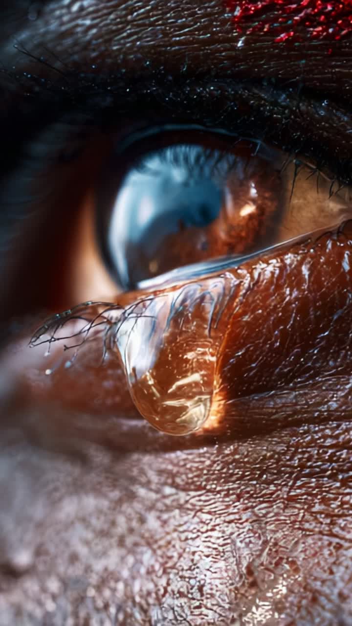A Close-Up View of a Tear Streaming Down an Eye, Capturing the Intensity of Emotion and Depth of Feeling in a Stunningly Expressive Portrait