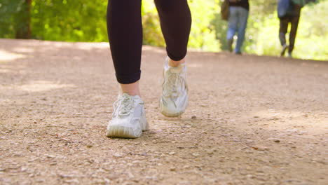 nahaufnahme einer frau, die trainingsschuhe trägt und im stadtpark einen lauf entlang der strecke trainiert