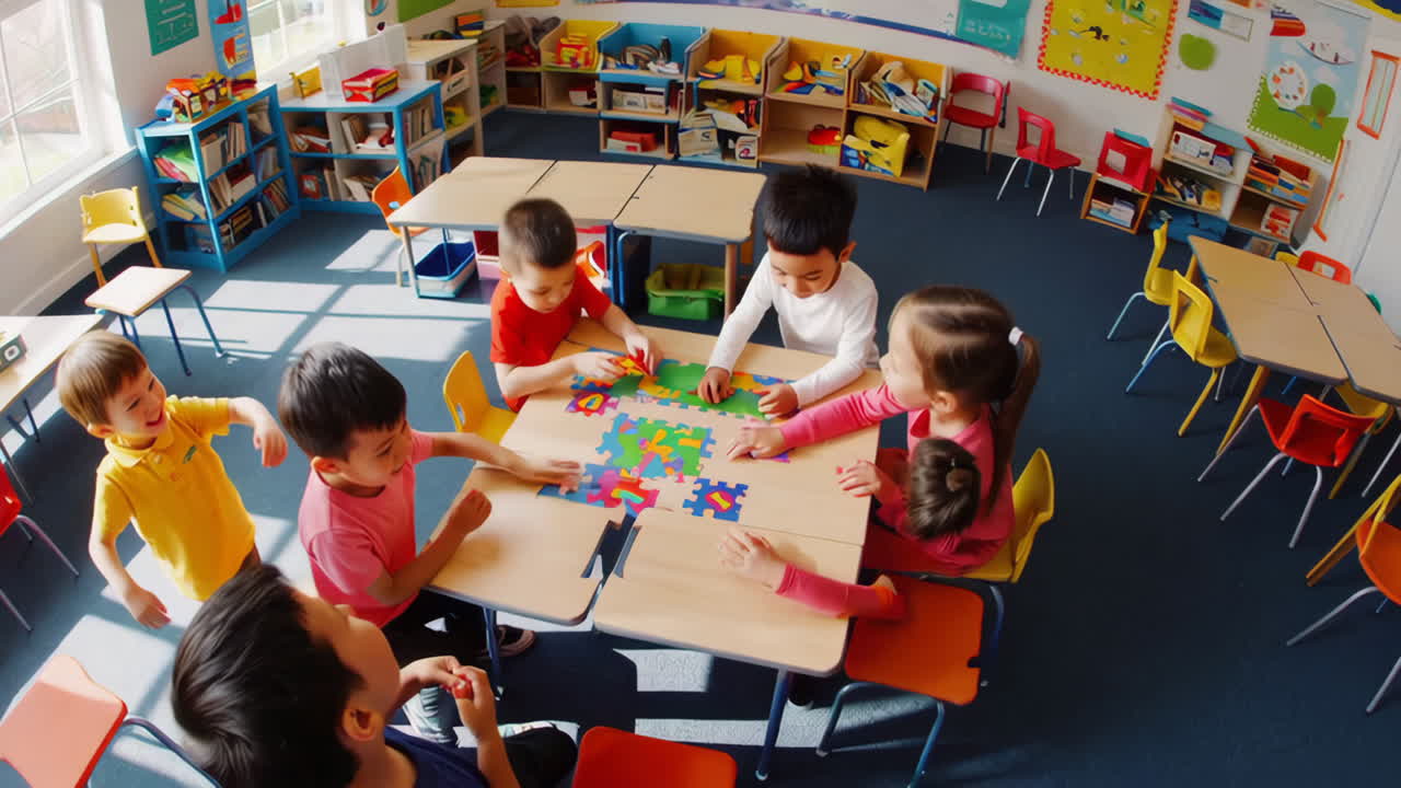 Children playing and having fun in a vibrant classroom setting