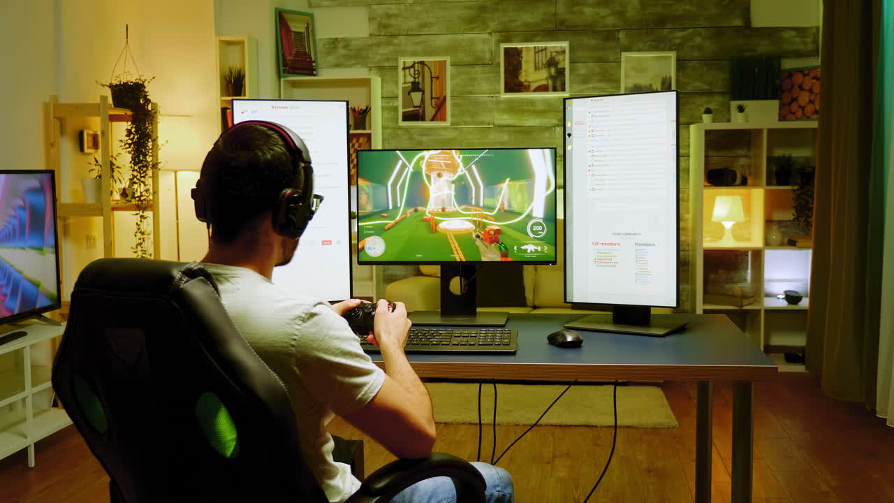 Giocatore professionista che usa il joystick durante un campionato sparatutto