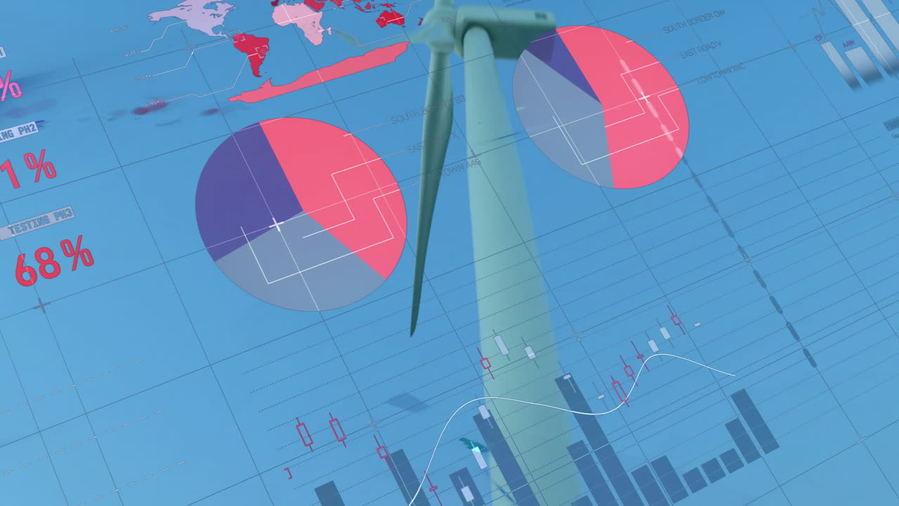 Creating animation with charts, graphs, and percentages on blue background