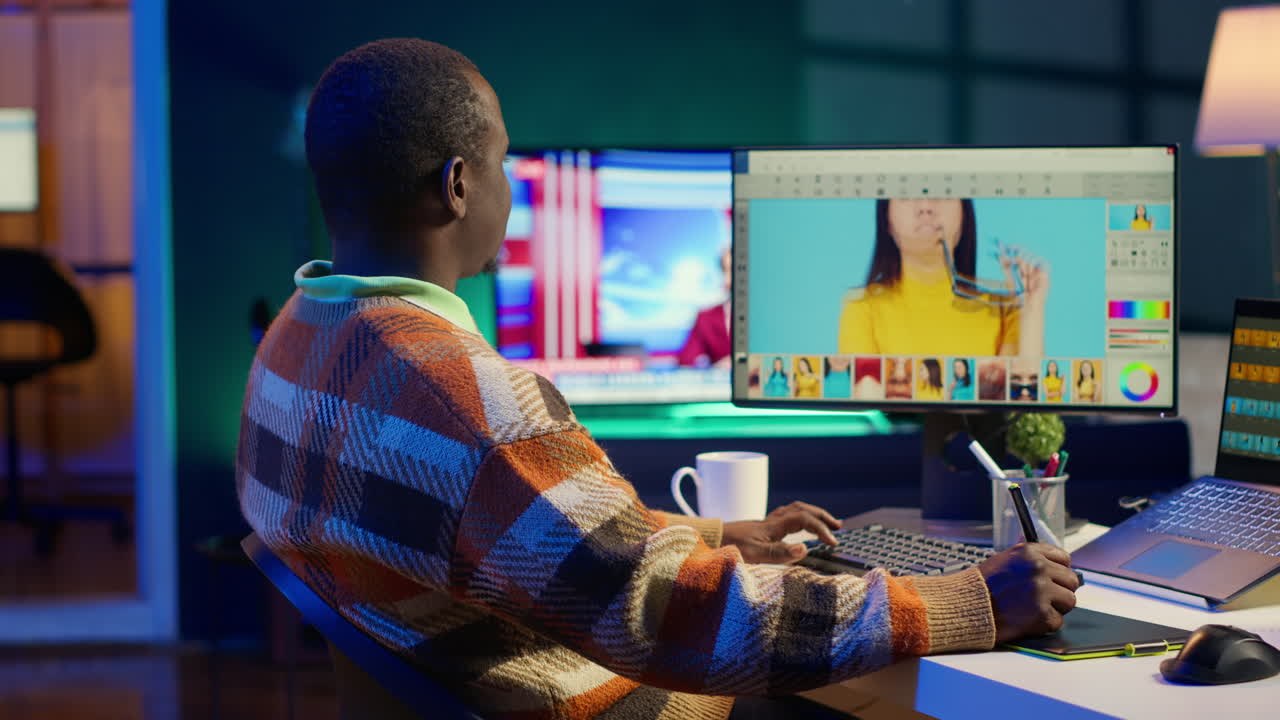 Man editing photos at his computer