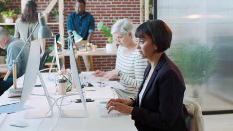 business woman, computer and documents for audit