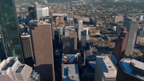 drone view of skyscrapers in the downtown houston area