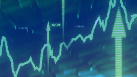 financial data graph with upward trend animation over abstract blue background