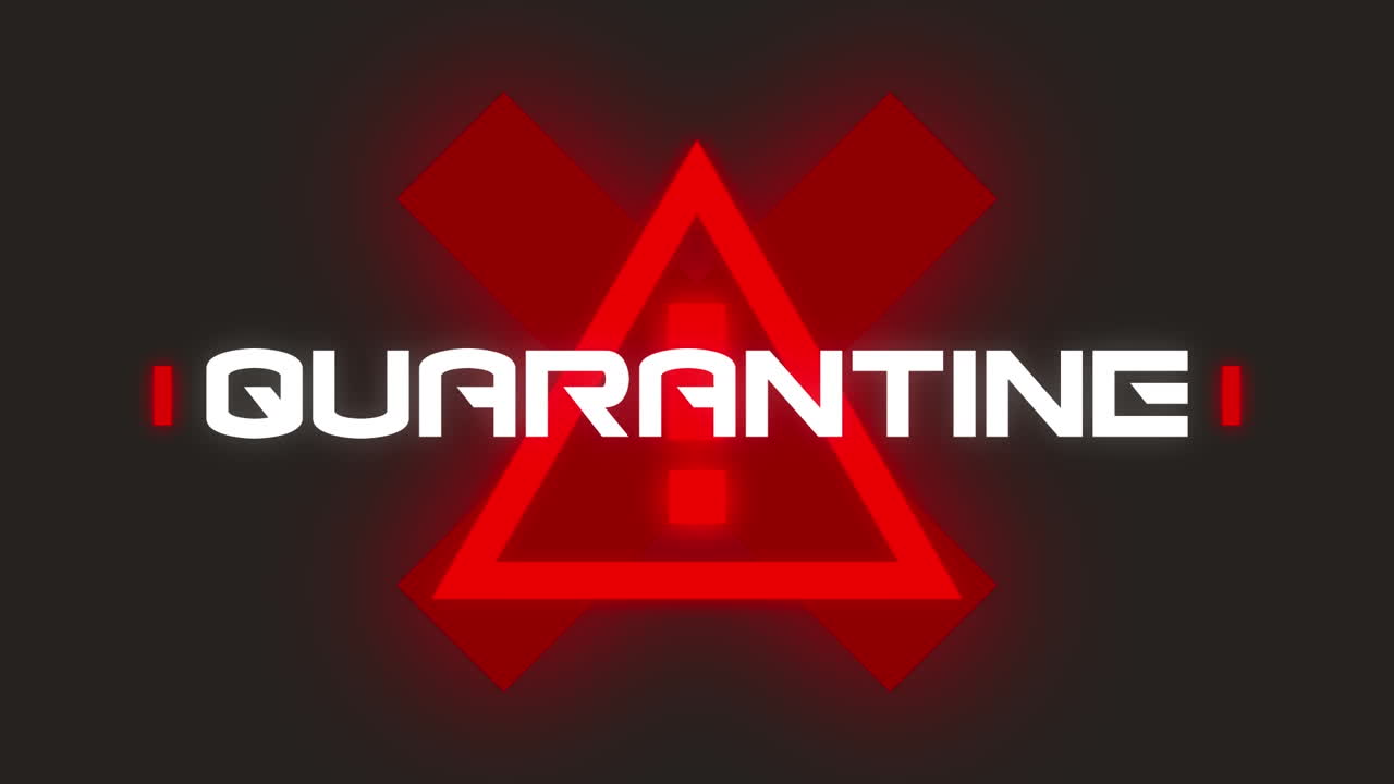 검은 바탕에 있는 경고 표지판 위에 있는 격리 텍스트의 애니메이션