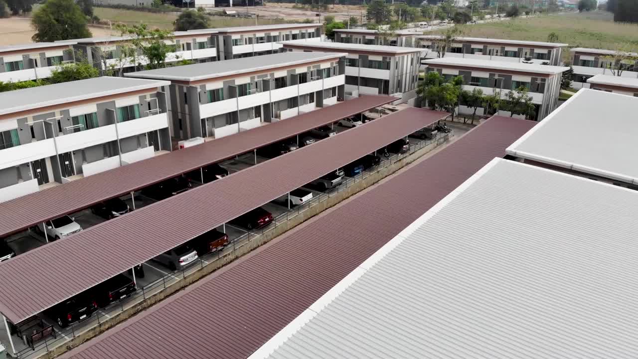 현대 모 주택 외관 디자인의 항공 사진, 드론