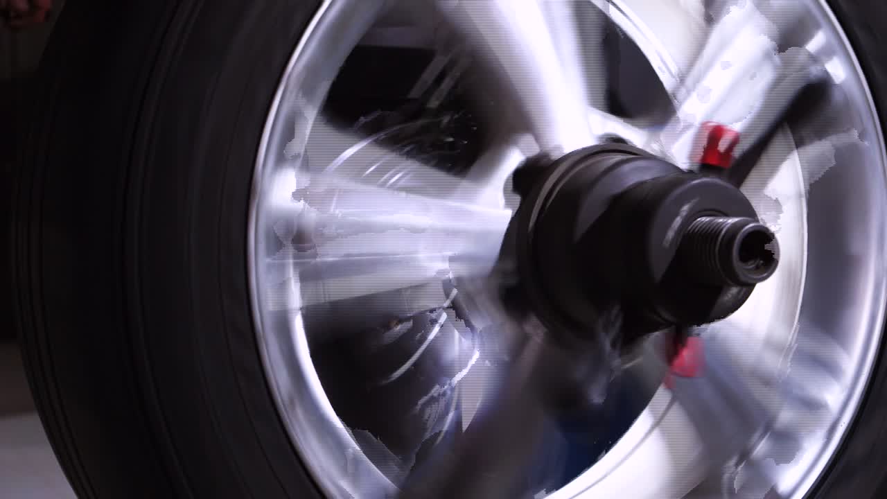 Close-up of a rotating car wheel