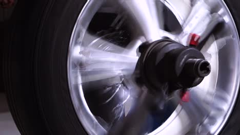 close-up of a rotating car wheel