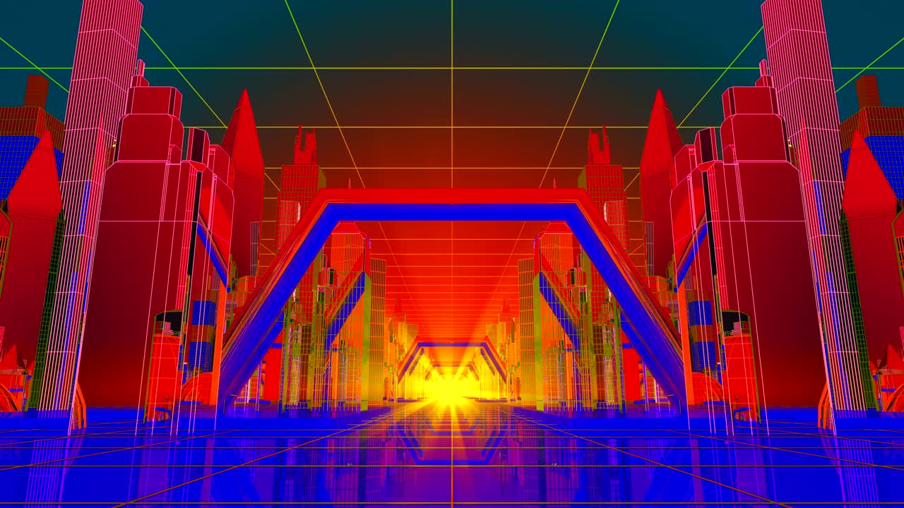 ciudad cibernética de neón en bucle de 4k