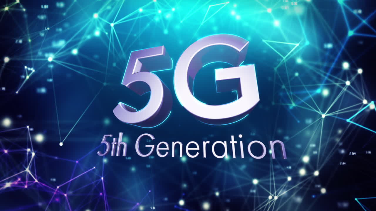 animación de texto de 5g 5a generación sobre una red de conexiones brillantes