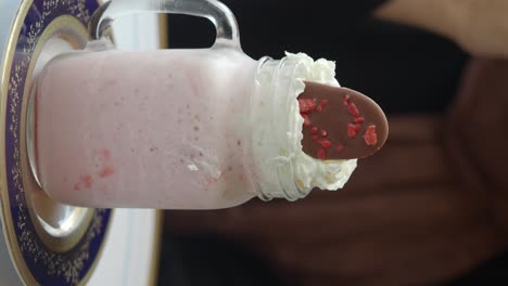 strawberry milkshake with chocolate topping