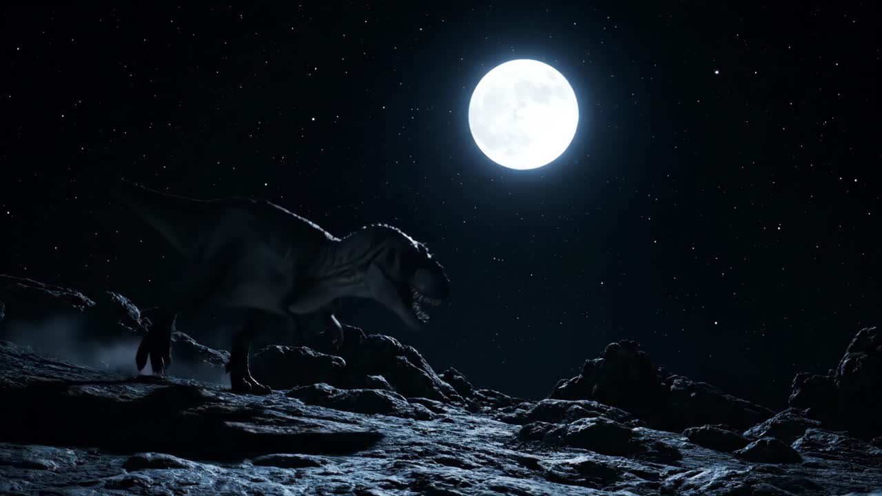 A dinosaur under the moonlight