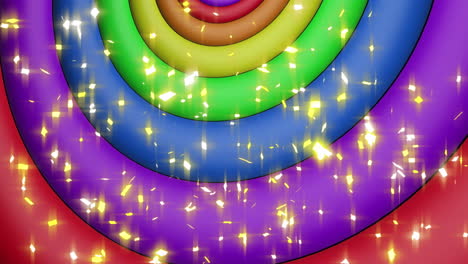 animación de confeti sobre círculos de arco iris y colores que se mueven en un bucle sin costuras