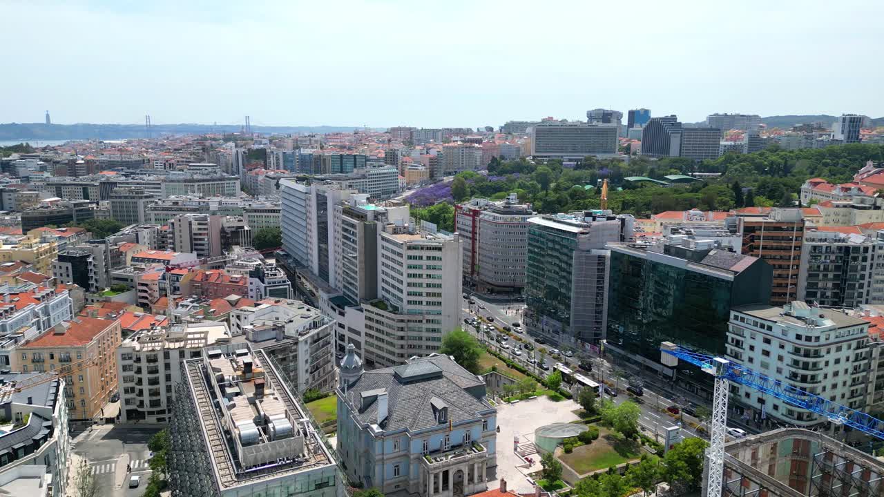 Aerial view from Lisbon cityscape with view from traffic at Avenida Fontes Pereira de Melo, lisbon, Portugal